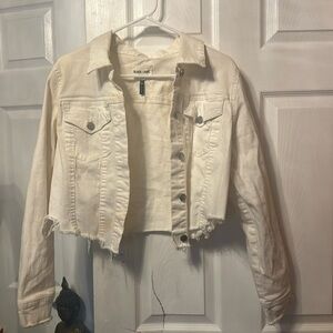 Cream White Crop Top Jean Jacket